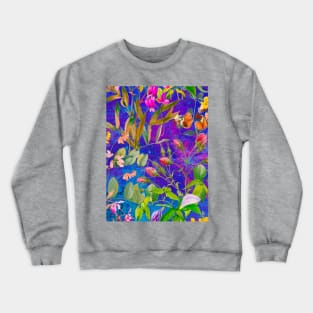 Cool tropical floral leaves botanical illustration, tropical plants,leaves and flowers, blue leaves pattern Crewneck Sweatshirt